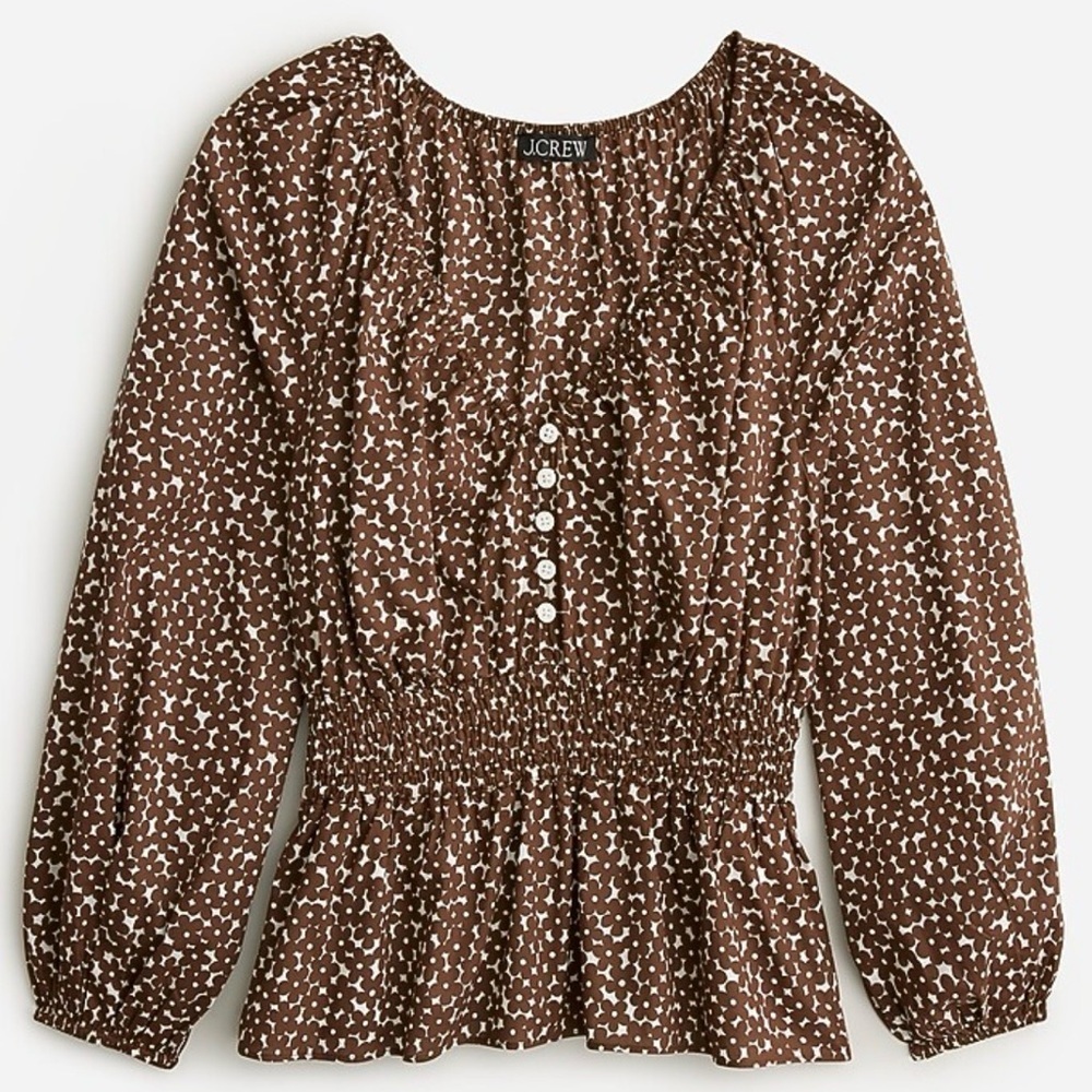 NWT J. Crew V-Neck Mocha Floral Womens Blouse Size Large